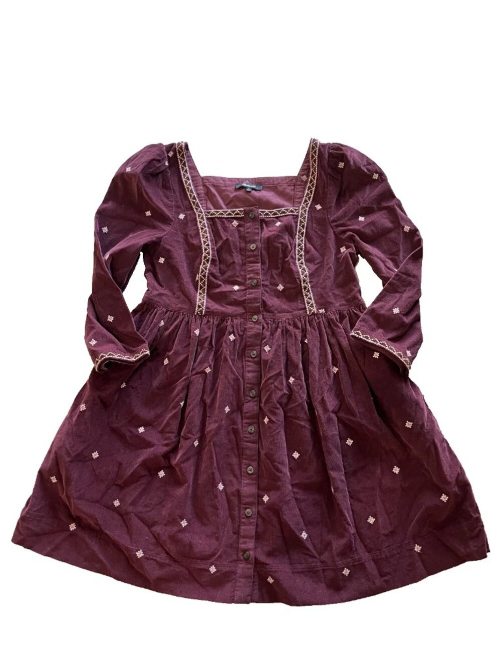 Madewell Corduroy Dress Burgundy Square Neck 100% Cotton Twee Aesthetic Size 0